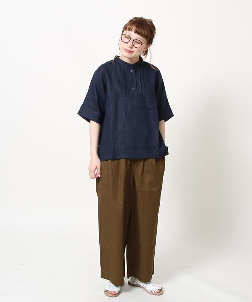 coen(コーエン)の「フレンチリネンバンドカラーブラウス(シャツ/ブラウス・レディース・ネイビー/ホワイト・FREE)」の12枚目の写真