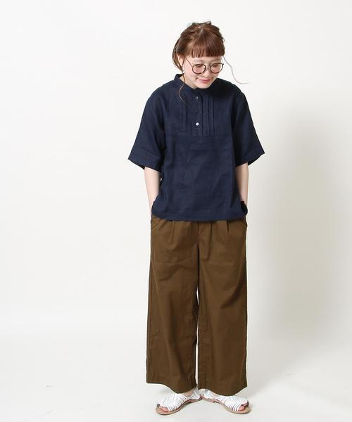 coen(コーエン)の「フレンチリネンバンドカラーブラウス(シャツ/ブラウス・レディース・ネイビー/ホワイト・FREE)」の11枚目の写真