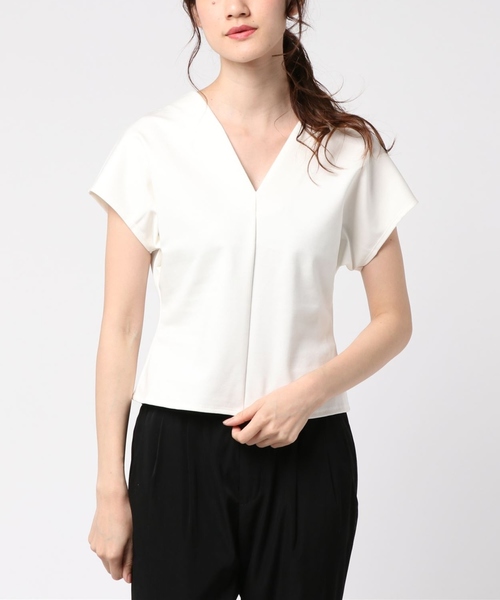 Tiara（ティアラ）の「ポンチウエストコンシャスVネックトップス（Tシャツ/カットソー・レディース・ブラック/アイボリー/ヘザーグレー・FREE）」の6枚目の写真