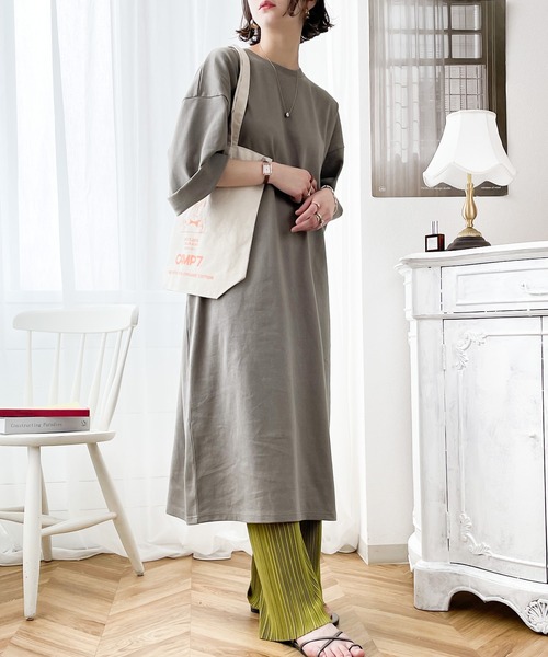 classicalelf(クラシカルエルフ)の「ポケット付きロング・マキシ丈ゆったりコットン(空紡糸)ワンピース(ワンピース・レディース・ブラック/杢グレー/モカ/オフホワイト/グレイッシュベージュ/ライトグリーン・MEDIUM/X-LARGE)」の17枚目の写真