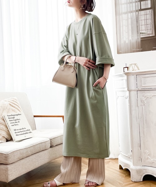 classicalelf(クラシカルエルフ)の「ポケット付きロング・マキシ丈ゆったりコットン(空紡糸)ワンピース(ワンピース・レディース・ブラック/杢グレー/モカ/オフホワイト/グレイッシュベージュ/ライトグリーン・MEDIUM/X-LARGE)」の20枚目の写真