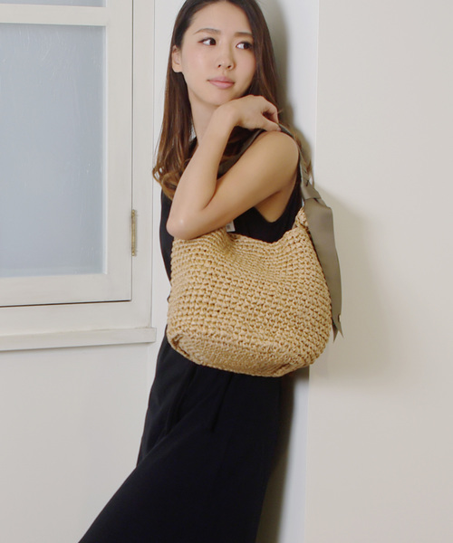 Unbillion アンビリオン の カシュカシュ Cachecache 下がりリボンワンハンドル手編みショルダーバッグ かごバッグ Wear