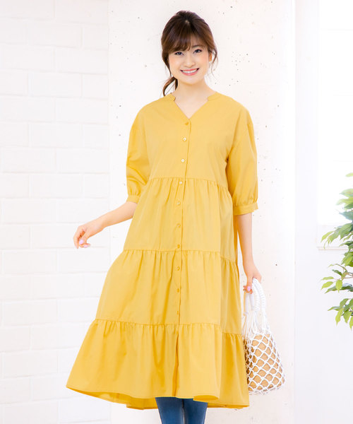KOBE LETTUCE(コウベレタス)の「2WAYティアードシャツワンピース(ワンピース・レディース・イエロー/ミント/ネイビー/ベージュ・FREE)」の1枚目の写真