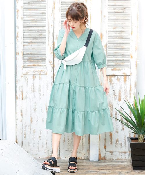 KOBE LETTUCE(コウベレタス)の「2WAYティアードシャツワンピース(ワンピース・レディース・イエロー/ミント/ネイビー/ベージュ・FREE)」の3枚目の写真