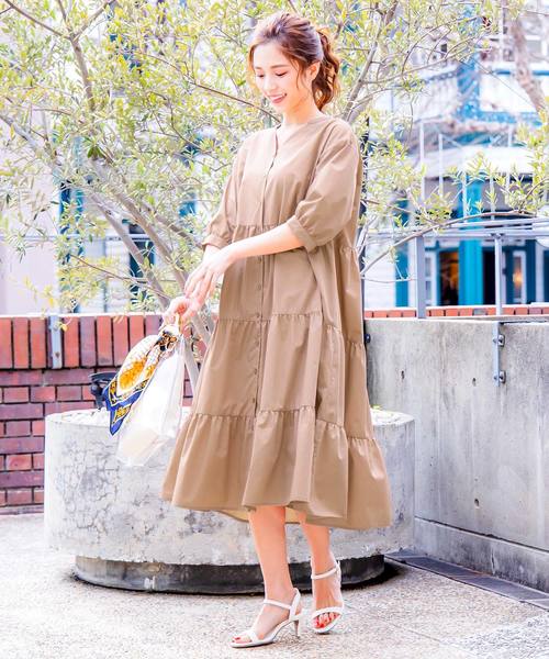 KOBE LETTUCE(コウベレタス)の「2WAYティアードシャツワンピース(ワンピース・レディース・イエロー/ミント/ネイビー/ベージュ・FREE)」の6枚目の写真