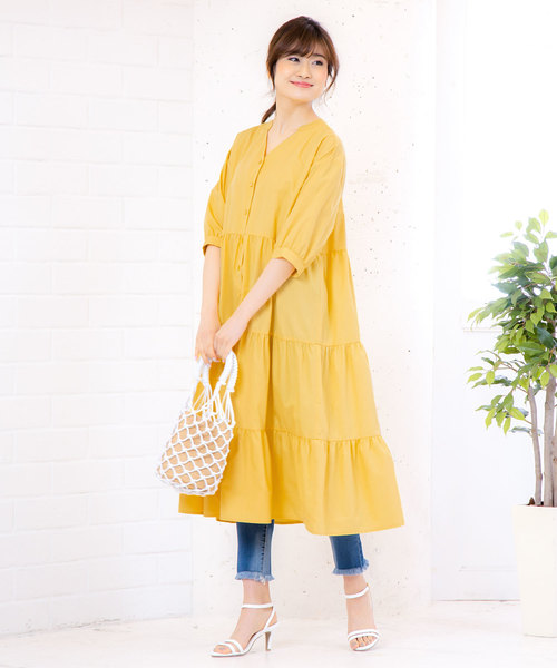KOBE LETTUCE(コウベレタス)の「2WAYティアードシャツワンピース(ワンピース・レディース・イエロー/ミント/ネイビー/ベージュ・FREE)」の11枚目の写真