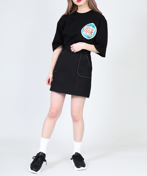 DING（ディング）の「DING/ステッチスカート（スカート・レディース・ブラック/ベージュ・FREE）」の4枚目の写真