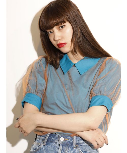 jouetie(ジュエティ)の「チュールレイヤードブラウス(シャツ/ブラウス・レディース・ブルー/オフホワイト/ブラック・MEDIUM)」の3枚目の写真