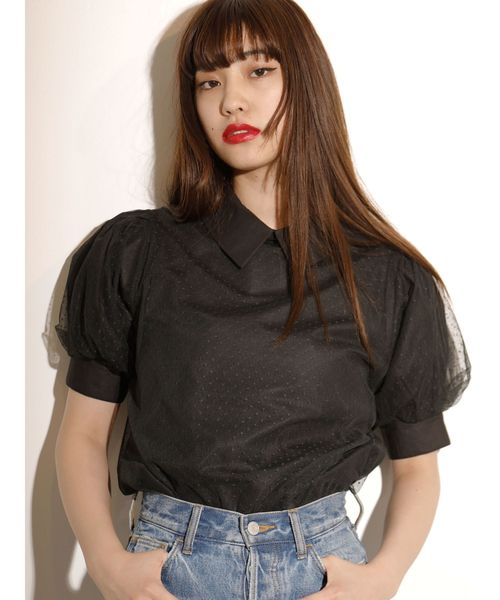 jouetie(ジュエティ)の「チュールレイヤードブラウス(シャツ/ブラウス・レディース・ブルー/オフホワイト/ブラック・MEDIUM)」の1枚目の写真