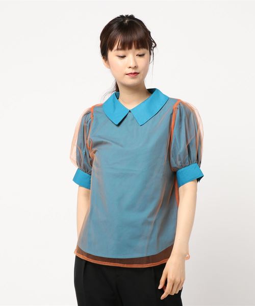 jouetie(ジュエティ)の「チュールレイヤードブラウス(シャツ/ブラウス・レディース・ブルー/オフホワイト/ブラック・MEDIUM)」の8枚目の写真