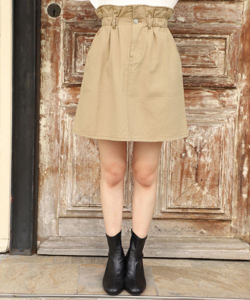 one after another NICE CLAUP（ワンアフターアナザーナイスクラップ）の「べっ甲ベルト付 台形スカート（スカート・レディース・アイボリー/ブラック/ベージュ/ブルー・FREE）」の3枚目の写真