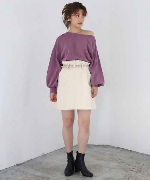 one after another NICE CLAUP（ワンアフターアナザーナイスクラップ）の「べっ甲ベルト付 台形スカート（スカート・レディース・アイボリー/ブラック/ベージュ/ブルー・FREE）」の10枚目の写真