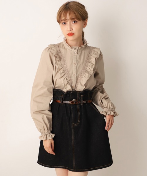 one after another NICE CLAUP（ワンアフターアナザーナイスクラップ）の「べっ甲ベルト付 台形スカート（スカート・レディース・アイボリー/ブラック/ベージュ/ブルー・FREE）」の14枚目の写真