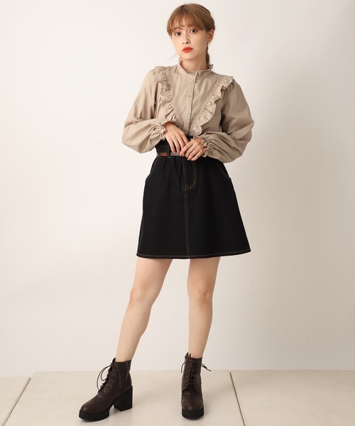 one after another NICE CLAUP（ワンアフターアナザーナイスクラップ）の「べっ甲ベルト付 台形スカート（スカート・レディース・アイボリー/ブラック/ベージュ/ブルー・FREE）」の16枚目の写真