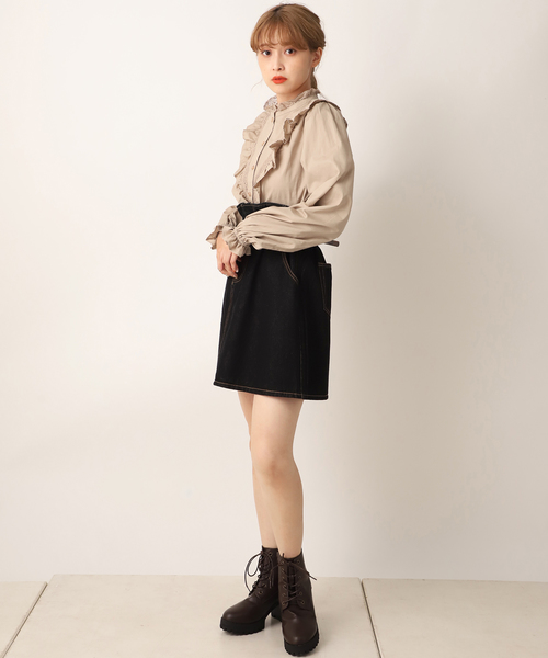 one after another NICE CLAUP（ワンアフターアナザーナイスクラップ）の「べっ甲ベルト付 台形スカート（スカート・レディース・アイボリー/ブラック/ベージュ/ブルー・FREE）」の17枚目の写真