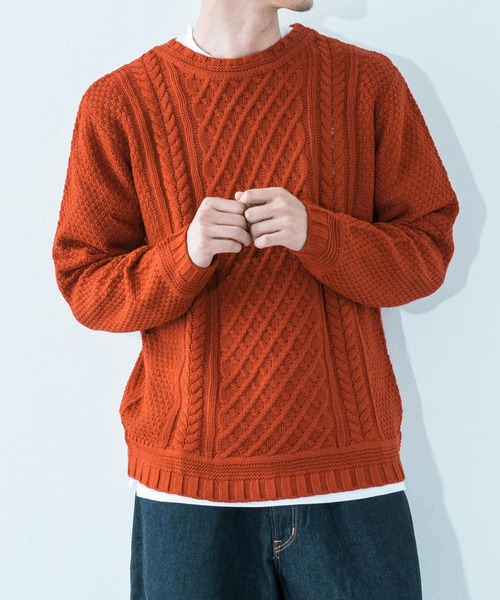 Ressaca(レサーカ)の「ケーブルニット セーター クルーネック/Vネック(ニット/セーター)」|オレンジ