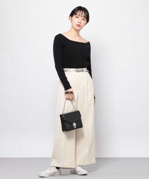 PAGEBOY（ページボーイ）の「ヘリンボーンワイドパンツ（その他パンツ・レディース・ブラック/ダークブラウン/オフホワイト・FREE）」の4枚目の写真