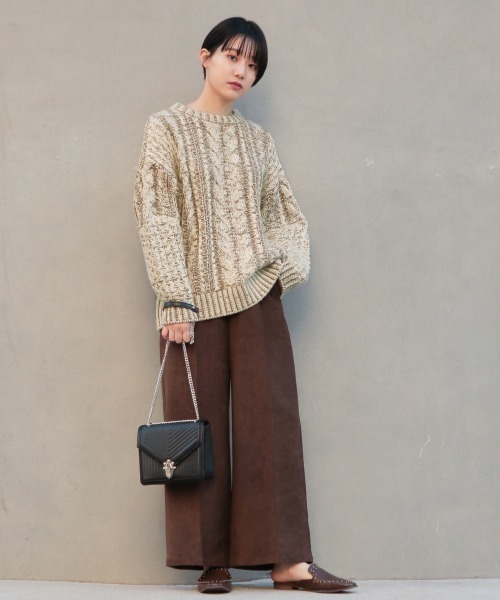 PAGEBOY（ページボーイ）の「ヘリンボーンワイドパンツ（その他パンツ・レディース・ブラック/ダークブラウン/オフホワイト・FREE）」の6枚目の写真