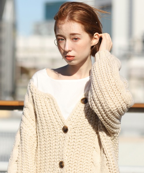 one after another NICE CLAUP(ワンアフターアナザーナイスクラップ)の「ローゲージニットカーディガン(カーディガン/ボレロ・レディース・ベージュ/ブラウン/カーキ/アイボリー・FREE)」の16枚目の写真