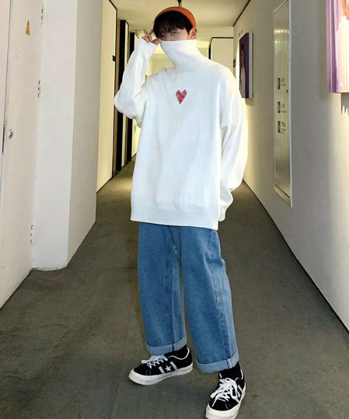 neos(ネオス)の「【neos -addictive design-】ルーズシルエット ハート刺繍 タートルネック ニット(ニット/セーター・メンズ・イエロー/オリーブ/ブラック/ホワイト・MEDIUM/LARGE/X-LARGE)」の21枚目の写真