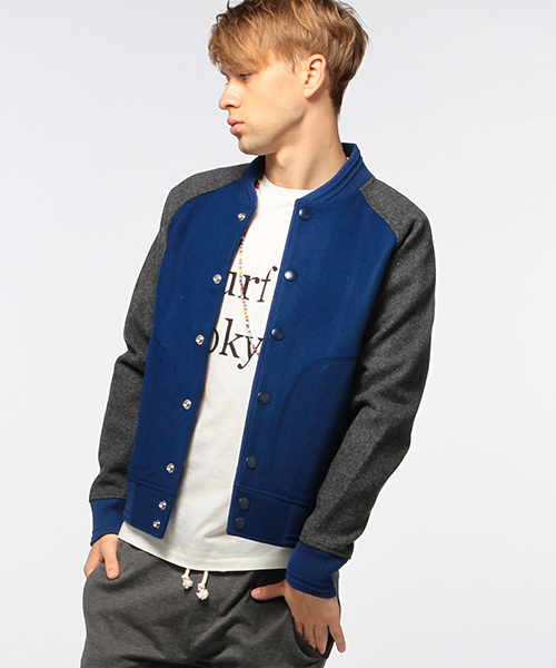 BEAMS LIGHTS Men's（ビームスライツ メンズ）の「◎BEAMS LIGHTS / 2トーンアワードジャケット（スタジャン・メンズ・ブルー/ネイビー/ワイン・SMALL/LARGE/MEDIUM）」の3枚目の写真