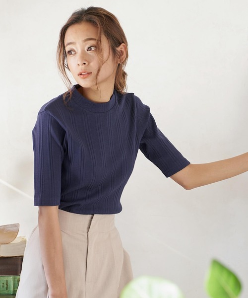 KOBE LETTUCE(コウベレタス)の「ランダムリブハイネックトップス(Tシャツ/カットソー・レディース・オフホワイト/プラム/カーキ/ネイビー/グレー・FREE)」の12枚目の写真