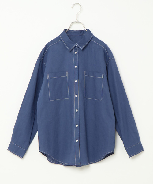 notch.（ノッチ）の「配色ステッチシャツ（シャツ/ブラウス・レディース・ベージュ/オレンジ/ブルー・M）」の2枚目の写真