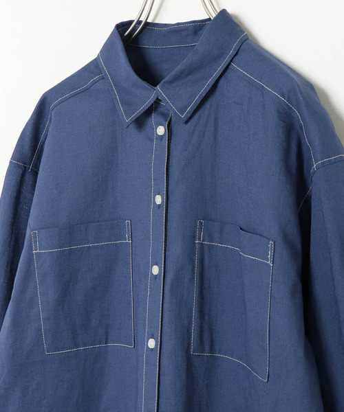 notch.（ノッチ）の「配色ステッチシャツ（シャツ/ブラウス・レディース・ベージュ/オレンジ/ブルー・M）」の8枚目の写真