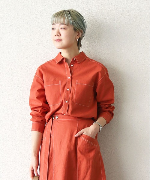 notch.（ノッチ）の「配色ステッチシャツ（シャツ/ブラウス・レディース・ベージュ/オレンジ/ブルー・M）」の19枚目の写真