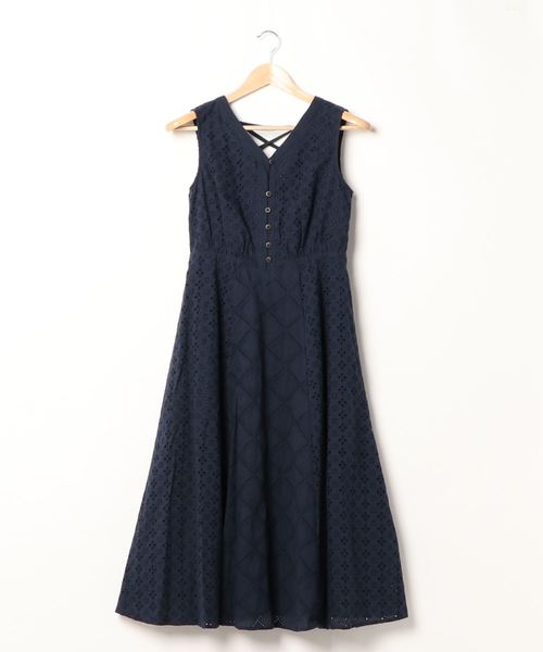axes femme ネイビーワンピース axes femme（アクシーズファム）の「レースパッチワークOP