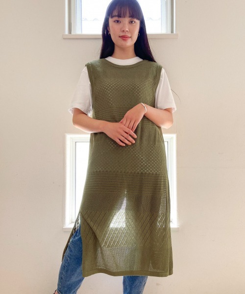 LOWRYS FARM（ローリーズファーム）の「スカシガラエプロンワンピ　887176（ワンピース・レディース・ベージュ/パープル/カーキ・FREE）」の14枚目の写真