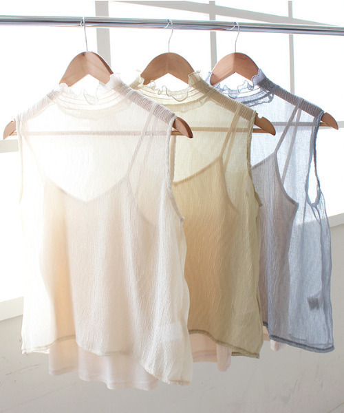 MODE ROBE(モードローブ)の「シアープリーツフリルカラーノースリーブ(Tシャツ/カットソー・レディース・アイボリー/オリーブ/ブルー・FREE)」の19枚目の写真