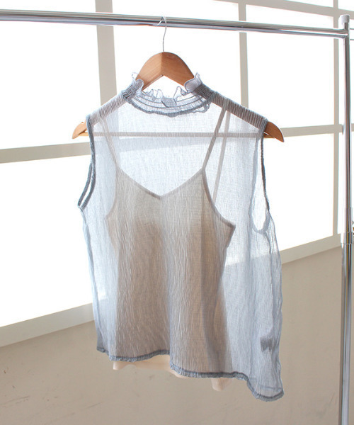 MODE ROBE(モードローブ)の「シアープリーツフリルカラーノースリーブ(Tシャツ/カットソー・レディース・アイボリー/オリーブ/ブルー・FREE)」の20枚目の写真