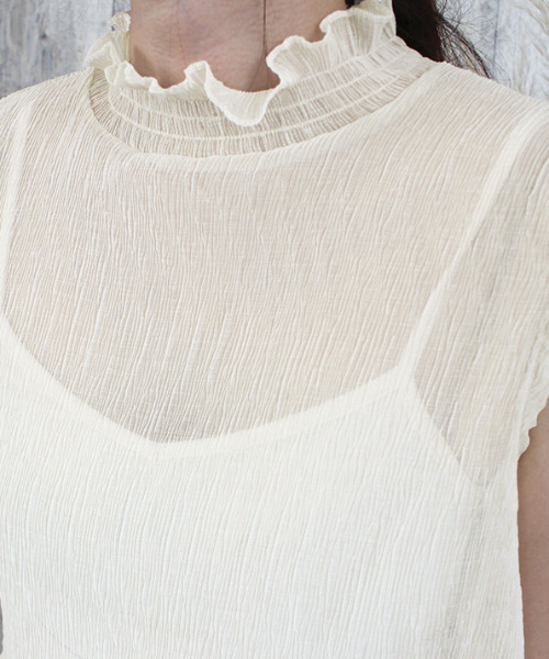 MODE ROBE(モードローブ)の「シアープリーツフリルカラーノースリーブ(Tシャツ/カットソー・レディース・アイボリー/オリーブ/ブルー・FREE)」の9枚目の写真