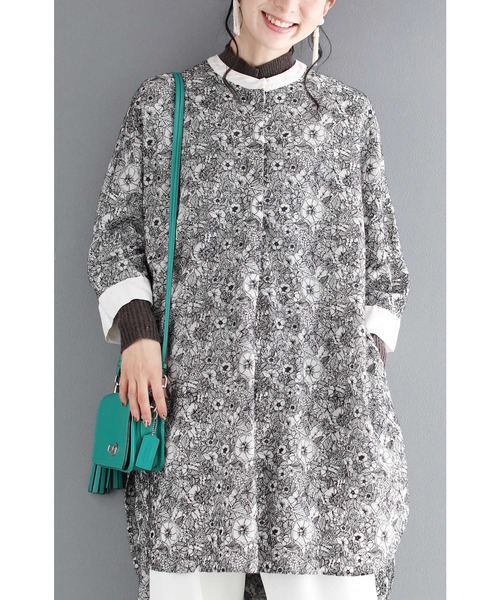 Cawaii カワイイ のファッション 細やかに描いた満開の花刺繍シャツチュニック チュニック ワンピース チュニック