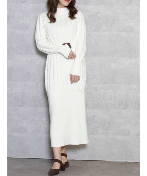 dazzlin（ダズリン）の「ベルトマークケーブルニットワンピース（ワンピース・レディース・ブラウン/ブラック/オフホワイト・FREE）」の2枚目の写真