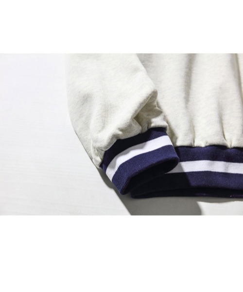 HOOK（フック）の「【HOOK】アンティーク風プリント ボーダー柄リブ トレーナー（スウェット・メンズ・ネイビー/ライトグレー・M/XL/L）」の8枚目の写真