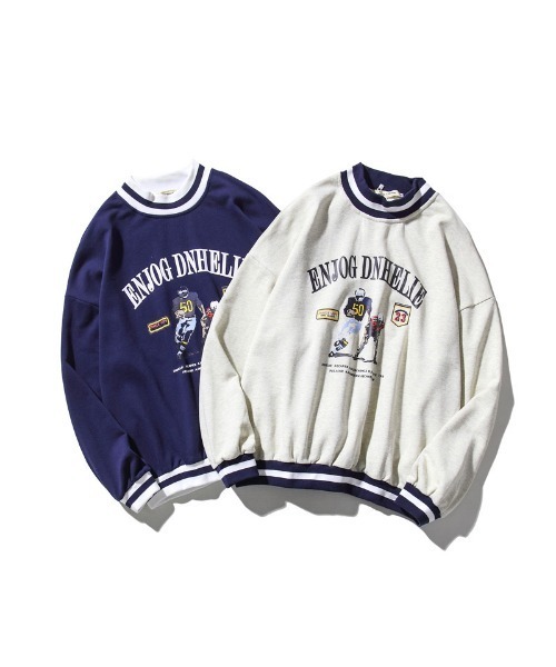 HOOK（フック）の「【HOOK】アンティーク風プリント ボーダー柄リブ トレーナー（スウェット・メンズ・ネイビー/ライトグレー・M/XL/L）」の13枚目の写真