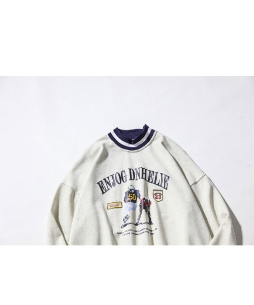 HOOK（フック）の「【HOOK】アンティーク風プリント ボーダー柄リブ トレーナー（スウェット・メンズ・ネイビー/ライトグレー・M/XL/L）」の14枚目の写真