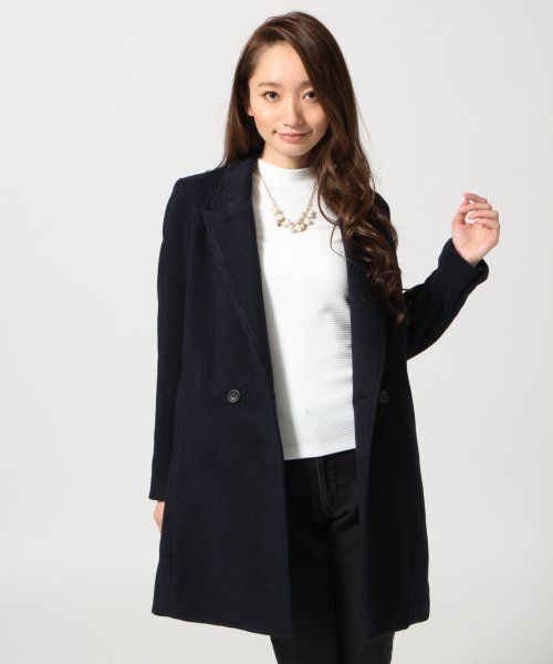 HARE（ハレ）の「ウールモッサWチェスターコート【HARE】（チェスターコート・レディース・グレー/キャメル/カーキ/ネイビー/チェック/ダークブルー/トップグレー・SMALL/MEDIUM）」の6枚目の写真