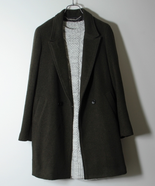 HARE（ハレ）の「ウールモッサWチェスターコート【HARE】（チェスターコート・レディース・グレー/キャメル/カーキ/ネイビー/チェック/ダークブルー/トップグレー・SMALL/MEDIUM）」の17枚目の写真