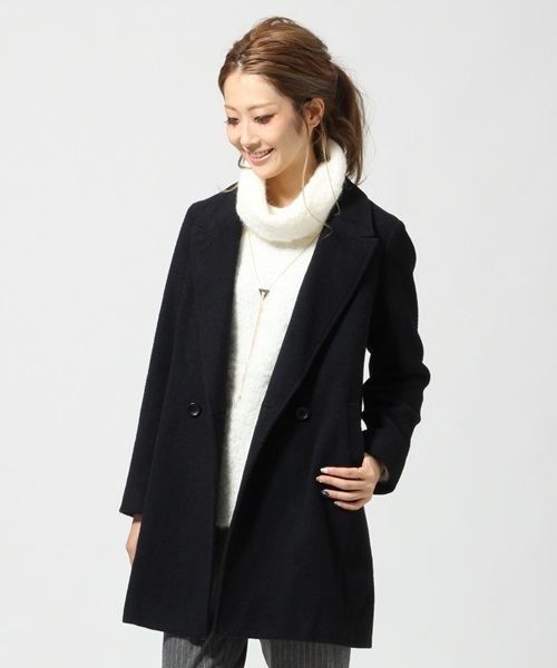 HARE（ハレ）の「ウールモッサWチェスターコート【HARE】（チェスターコート・レディース・グレー/キャメル/カーキ/ネイビー/チェック/ダークブルー/トップグレー・SMALL/MEDIUM）」の16枚目の写真