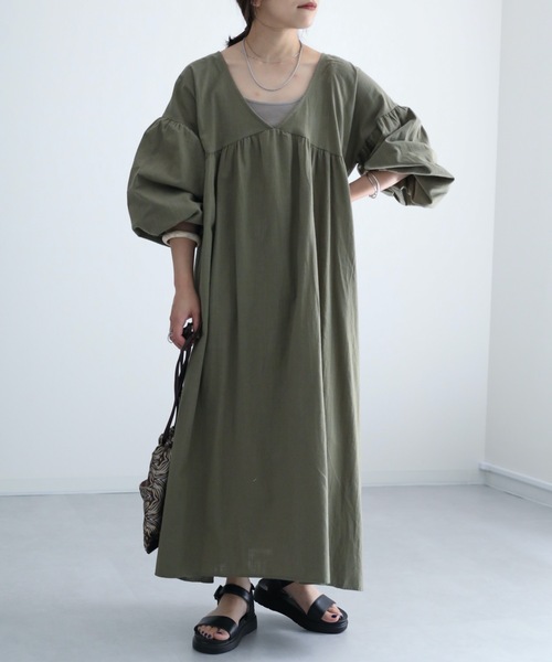 Bonjour Sagan(ボンジュールサガン)の「<前後2WAY>Vネックバルーンスリーブワンピース【ZOZO限定アイテム】(ワンピース・レディース・ブラック/モカ/カーキ・FREE)」の18枚目の写真