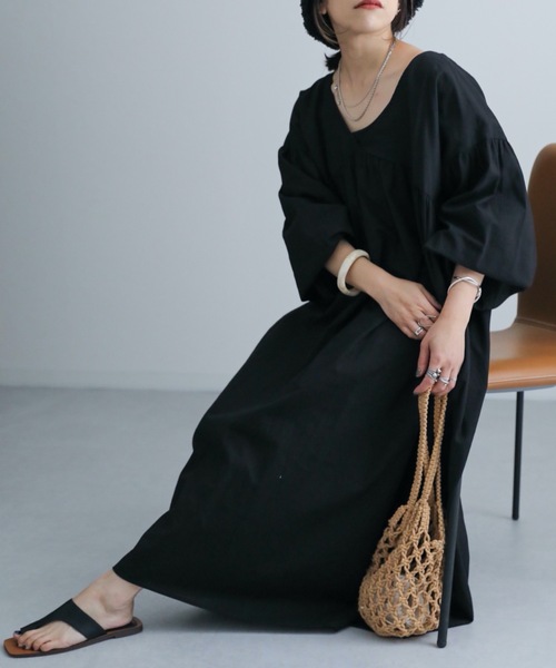 Bonjour Sagan(ボンジュールサガン)の「<前後2WAY>Vネックバルーンスリーブワンピース【ZOZO限定アイテム】(ワンピース・レディース・ブラック/モカ/カーキ・FREE)」の12枚目の写真