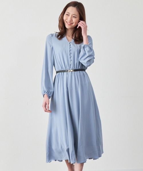 アナイ ANAYI ジョーゼットベルトツキ ワンピース ブルー系