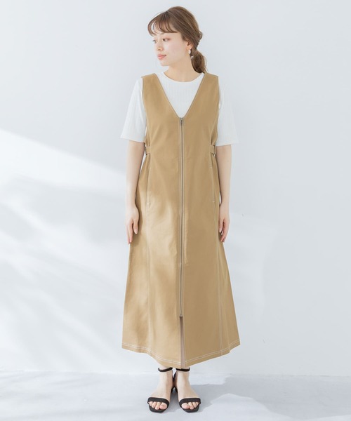 URBAN RESEARCH Sonny Label（アーバンリサーチサニーレーベル）の「フロントジップジャンパースカート（ワンピース・レディース・ブラック/ベージュ/カーキ・FREE）」の8枚目の写真