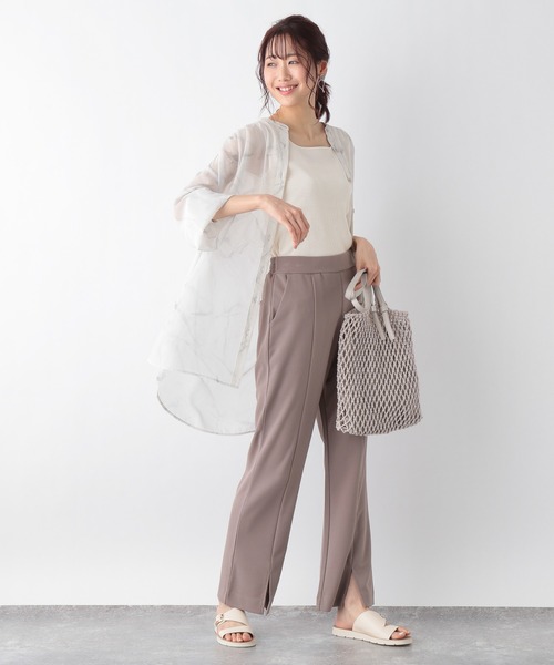 GLOBAL WORK（グローバルワーク）の「シアープリントバンドシャツ/939864（シャツ/ブラウス・レディース・ホワイト/アイボリー・FREE）」の3枚目の写真