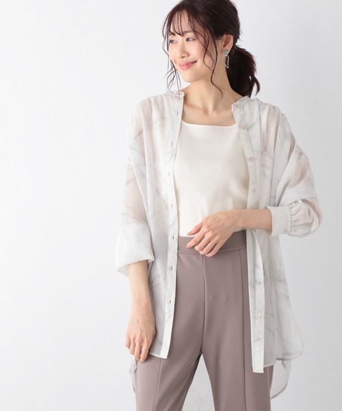 GLOBAL WORK（グローバルワーク）の「シアープリントバンドシャツ/939864（シャツ/ブラウス・レディース・ホワイト/アイボリー・FREE）」の6枚目の写真