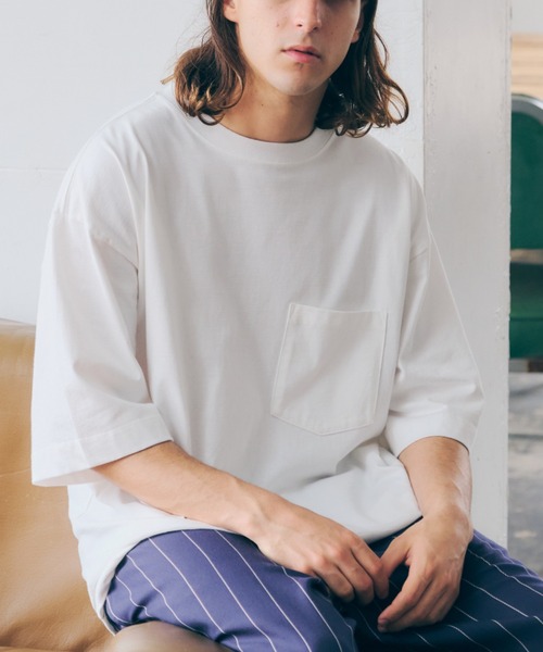 CRAFT STANDARD BOUTIQUE(クラフトスタンダードブティック)の「ヘビーウェイト半袖ポケットTEE *(Tシャツ/カットソー・メンズ・ブラック/オレンジ/グリーン/ラベンダー/オフホワイト/ベージュ/ライトイエロー/ネイビー・S/L/M/LL)」の2枚目の写真