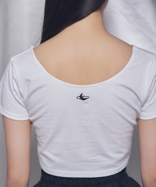 Romansual（ロマンシュアル）の「Romansual/moonモチーフ刺繍クロップドTシャツ（Tシャツ/カットソー・レディース・ホワイト/ロイヤルブルー・FREE）」の8枚目の写真